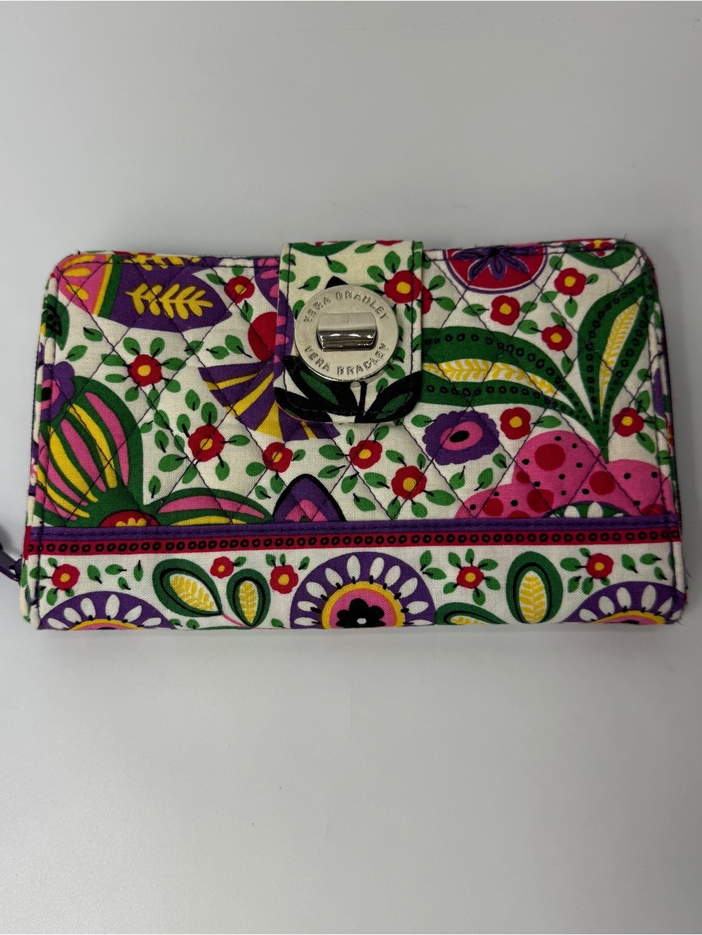 Vera Bradley Turnlock Wallet Multicolored "Viva La Vera" Quilted Cotton Floral